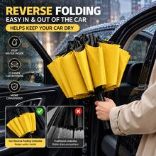 125cm Extra Large Inverted Folding Umbrella, 12-Rib Reinforced Windproof Folding Umbrella, Portable Car Travel Umbrella, Unisex Rain And Sun Protection Umbrella - Yellow - View 4