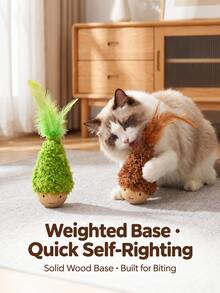 1pc Cat Interactive Wobble Feather Toy, Automatic Self-Righting Swinging Teaser Toy, Indoor Cat Boredom Relief Durable Toy, Cat Chasing Pouncing Hunting Training Exercise Toy, Daily Interactive Pet Supplies For Kittens And Adult Cats - View 5