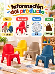 Set Of 4 Stackable PP Plastic Children's Chairs Available In Different Colors With Curved Backrests For Play, Reading, And Crafts; One-Piece Construction With Rounded Edges, Matte Finish, And Wide Legs, Easy To Move, Clean With A Soft Cloth, And Store In Children's Spaces When Not In Use - Multicolor - View 11