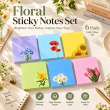 6/12PCS Floral Sticky Notes Set, Tearable Notepads, Aesthetic Colorful Ins Style Memo Pads, Journal Planner Stickers, Office & Student Stationery, DIY Scrapbooking Hand Account Supplies - Multicolor - View 4