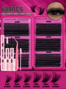 648/684/720pcs Large Capacity Cluster False Eyelashes, Thick And Curly Eyelash Extension Set, D Curl, DIY Eyelash Extension Kit, Fluffy And Soft Individual Lashes, Create Full And Natural Makeup Look, Easy And Convenient DIY At Home, Cluster Lashes. Suitable For Summer Wear. - Multicolor - View 4