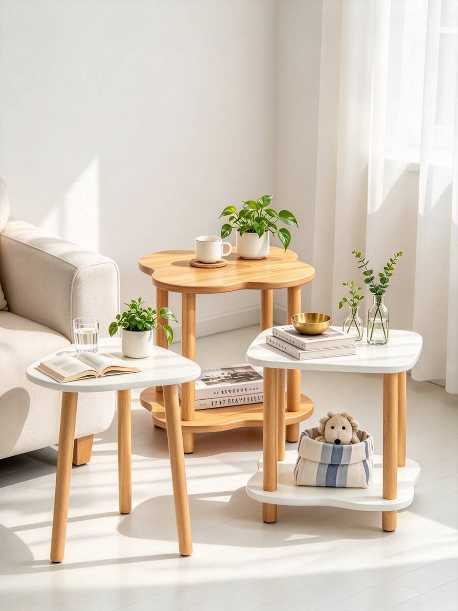 Multi-Style Side Table,Sofa Side Table, Small Coffee Table, 40*40*50cm, 3 Shapes Available, 2-Tier Storage End Table, Durable,Sturdy,Minimalist Nightstand For Living Room Bedroom Balcony, Space Saving Accent Table For Home Decor - Multicolor - View 1