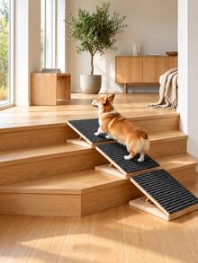 1pc Adjustable Pet Ramp For Stairs, Non-Slip Dog Ramp With Carpet Surface, Foldable Portable Pet Steps For Small & Medium Dogs, Cats, Puppies And Senior Pets, Indoor Stair Climbing Aid For Home, Couch & Sofa, Holiday Gift - Multicolor - View 2