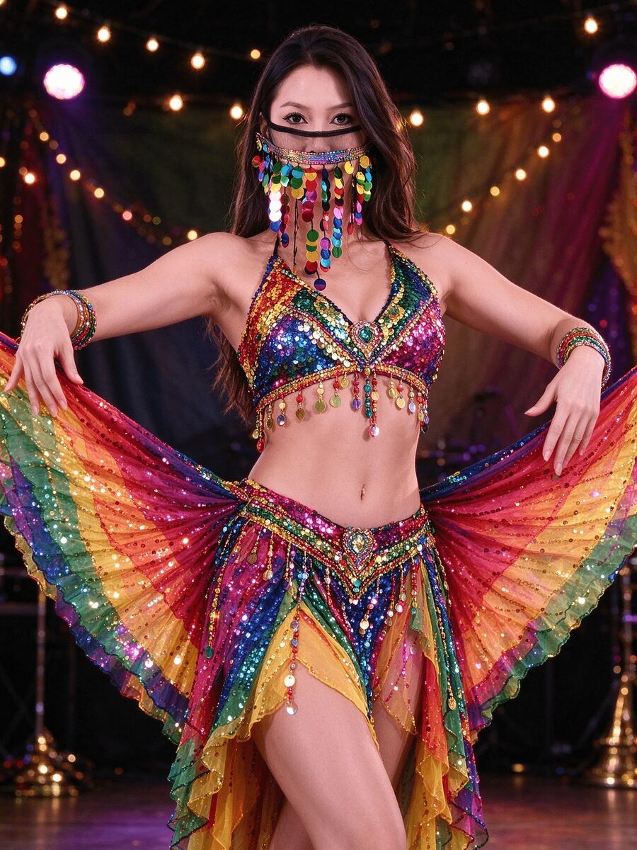 Sequin Tassel Belly Dance Mask, Mesh Veil For Stage Performance, Shiny Party Costume Accessory, Christmas Halloween Theme Outfit