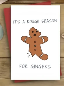 1pc Funny Christmas Greeting Card, It's A Rough Season For Broken Gingerbread Man Holiday Card, Humorous Xmas Gift For Friends Family, Funny Seasonal Wishes Greeting Card For Christmas Party, Xmas Stationery Gift - Multicolor - View 1