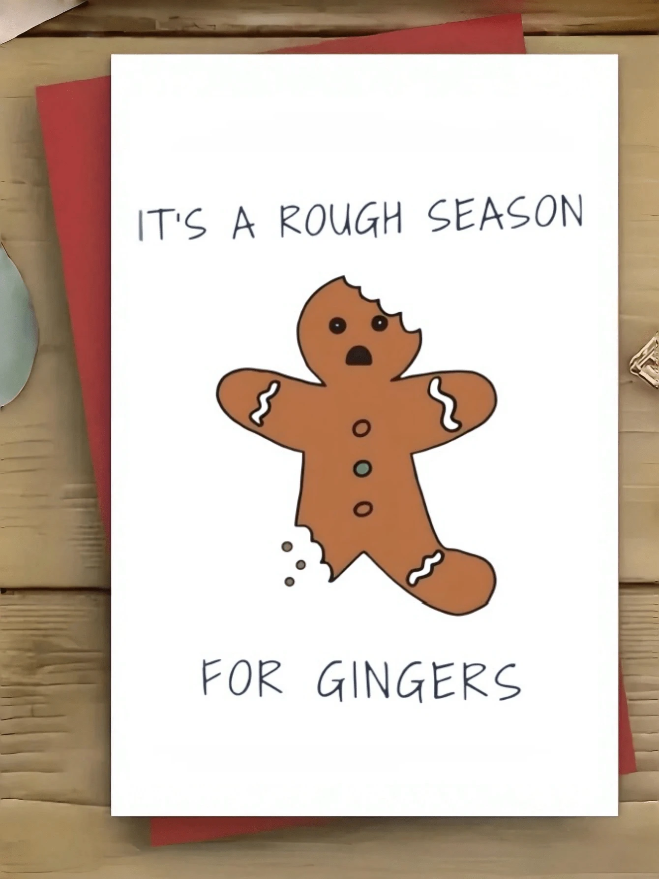 1pc Funny Christmas Greeting Card, It's A Rough Season For Broken Gingerbread Man Holiday Card, Humorous Xmas Gift For Friends Family, Funny Seasonal Wishes Greeting Card For Christmas Party, Xmas Stationery Gift - Multicolor - View 1