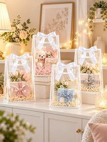 10pcs Reusable Transparent Plastic Gift Bags With Die-Cut Handles, PP Material With Ribbons, Suitable For Christmas, Weddings, Bridal Showers, Birthdays, Baby Showers, Small Businesses, Size: 7x10x3.9 Inches (White) - White - View 8