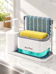 Kitchen Sink Organizer Set, Dual Soap Dispenser With Sponge Holder, Floor Mounted, No Electricity Required, Hand Soap And Dish Soap Dispenser With Tray And Dish Cloth Rack - Multicolor - View 5