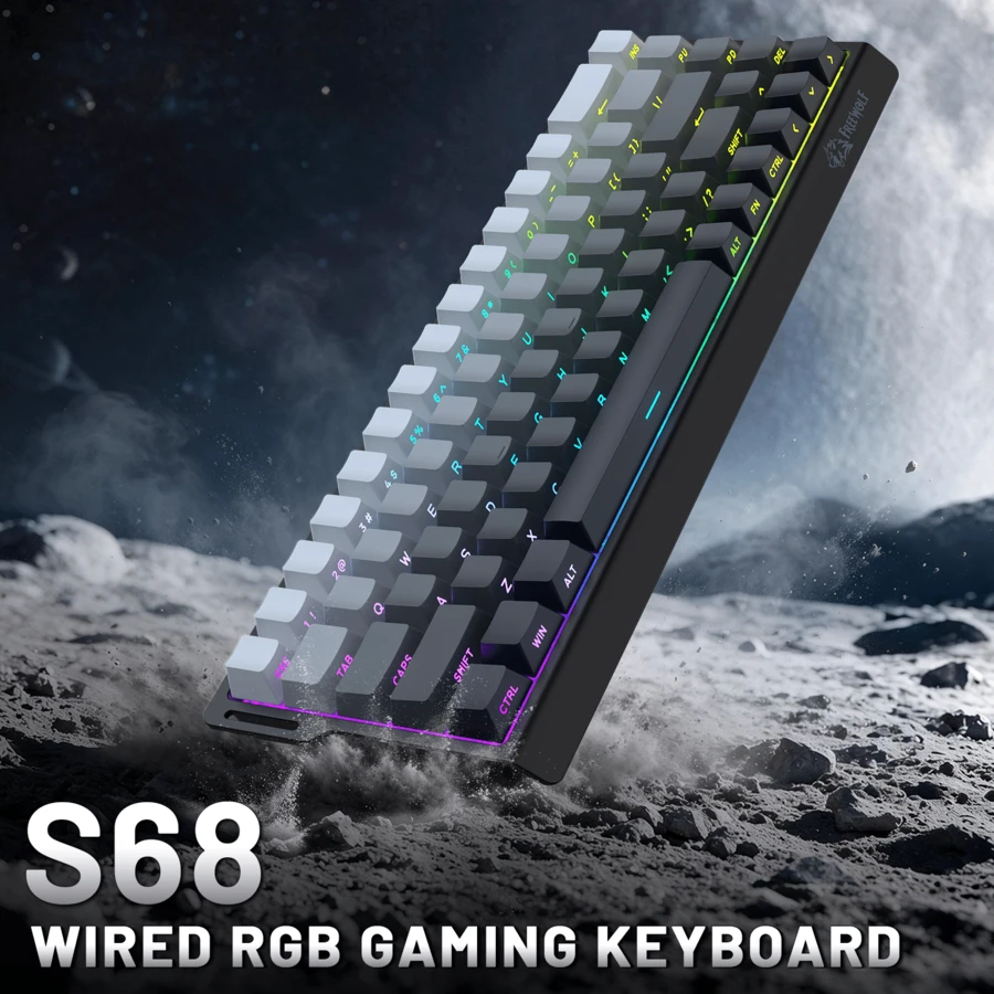 Keyboard Gaming Berkabel ZIYOU LANG S68, Keyboard Membran, 68 Tombol RGB, Tutup Tombol PBT dengan Cetakan Samping, Anti-Ghosting 26 Tombol, Efek RGB Dinamis, Pengetikan Senyap, Penyesuaian Tinggi 3 Tingkat - View 1