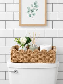 Scalloped Edge Storage Basket Toilet Paper Holder Multi-Use Vanity Tray Countertop And Back Of Toilet Desktop Make Up Organizer Containers Room Home Bedroom House Bathroom Decor Kitchen Essentials Desk Accessories Household Wedding Items - Multicolor - View 9