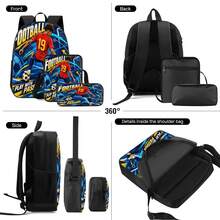 Football Player #19 Slogan Print 3 Pieces Set: Large Capacity Backpack + Crossbody Bag + Pencil Case, Adjustable Breathable Shoulder Straps, Classic Cartoon Sports Style Fan Game Day Commute Storage Set - Printed Bag - View 9