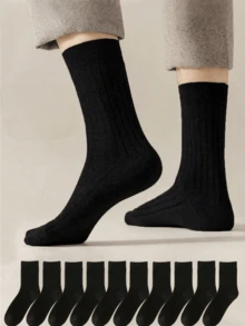 2/5/10 Pairs Classic Black Breathable Moisture Wicking Men's Socks For Business/Formal Wear Or Sportswear, Suitable For Spring/Summer, Fall - Black - View 1