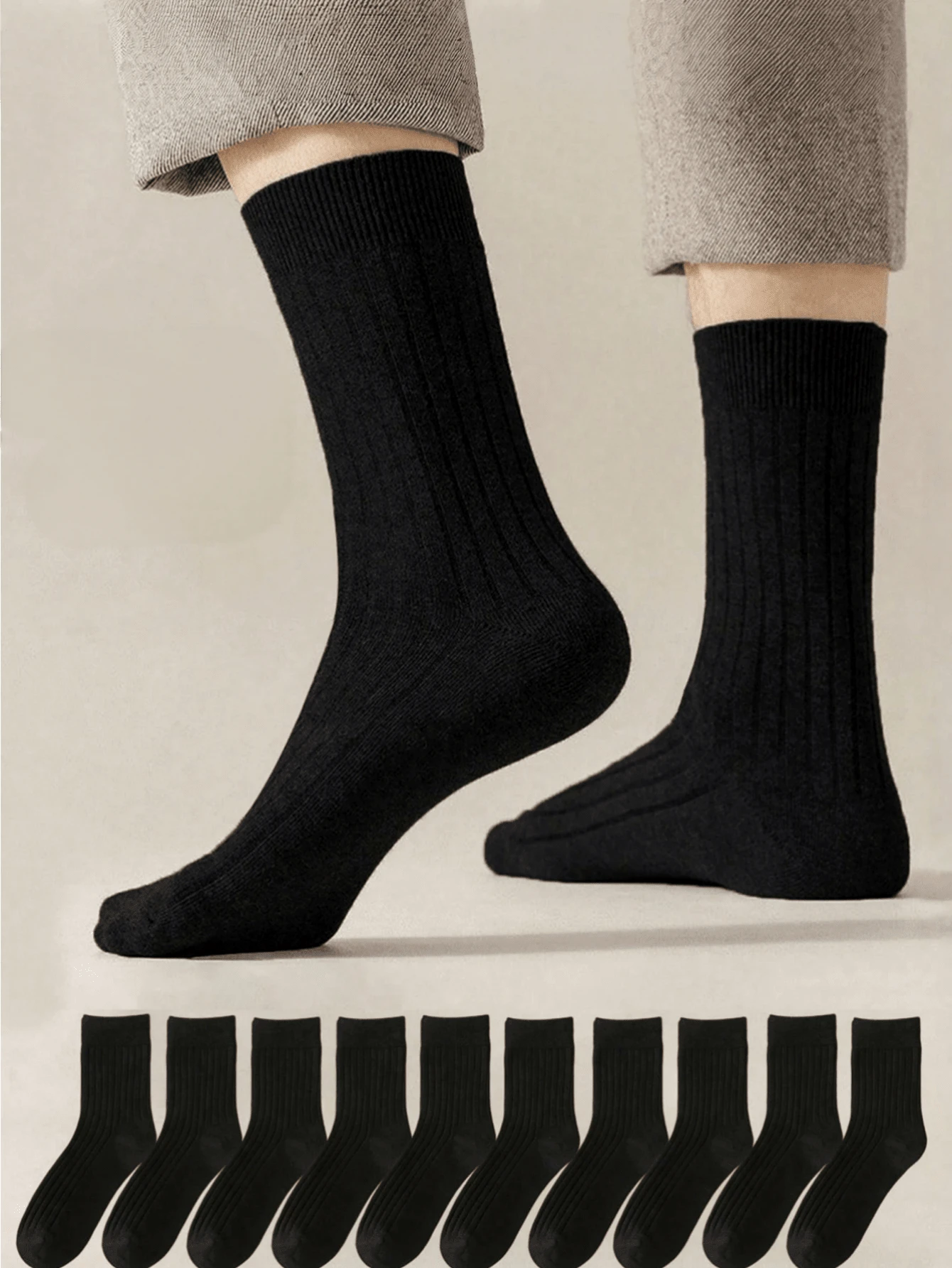 2/5/10 Pairs Classic Black Breathable Moisture Wicking Men's Socks For Business/Formal Wear Or Sportswear, Suitable For Spring/Summer, Fall - Black - View 1