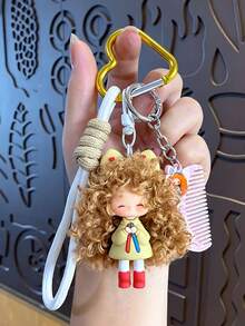 Curly Fluffy Girl Silicone Keychain, Cute Plush Doll Bag Pendant Car Key Charm, Mother's Day, Christmas, Graduation Gift For Friends And Family - Multicolor - View 18