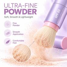 SPF30 Mineral Powder Sunscreen Brush, Lightweight Transparent Face Powder With Soft Brush, Portable Oil-Control Touch-Up Powder For Daily Summer Outdoor Travel, 8g - Mauve Purple - View 5