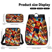 Player #19 Sprint Field Print 3 Pieces Set: Large Capacity Backpack + Crossbody Bag + Pencil Case, Adjustable Breathable Shoulder Straps, Modern Dynamic Cartoon Style Fan Merchandise Sports Commute Storage Set - Printed Bag - View 6