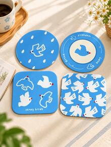 Blue Bird Print Table Mat, 4 Design Options, Round & Rounded Square Dining Placemat, Coffee Cup Coaster For Home Decor, Kitchen Table Decor, Room Decor, Christmas Decor, Thanksgiving Table Setting, Autumn Decor, Housewarming Gift - Multicolor - View 4