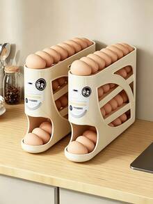 Modern Cream Plastic Egg Storage Rack, Hollow Sloped Multi-Layer Design, Automatic Roll-Out Egg Dispenser, Refrigerator Side-Hanging Egg Storage Box, Household Kitchen Food Storage Container, Space-Saving Egg Rack, Suitable For Daily Kitchen Use - View 8