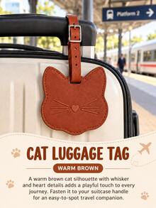 Cute Cat Shaped Luggage Tag, Adjustable Buckle Luggage Identification Tag, Unisex Travel Bag Hanging Tag, Essential For Airport/Train/Vacation Travel - Multicolor - View 1