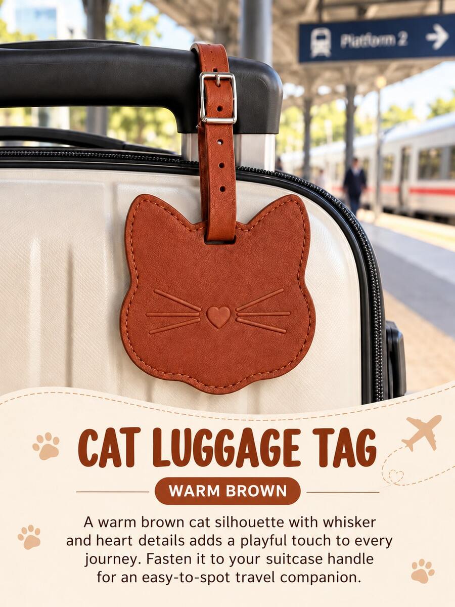 Cute Cat Shaped Luggage Tag, Adjustable Buckle Luggage Identification Tag, Unisex Travel Bag Hanging Tag, Essential For Airport/Train/Vacation Travel - Multicolor - View 1