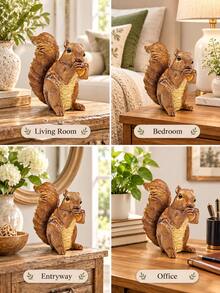 1件樹脂松鼠拿著橡實小雕像，可愛鄉村森林動物裝飾，秋季豐收桌面擺飾，適用於客廳、書架、壁爐架、玄關、書桌及感恩節家居裝飾 - 新款 - 查看 7