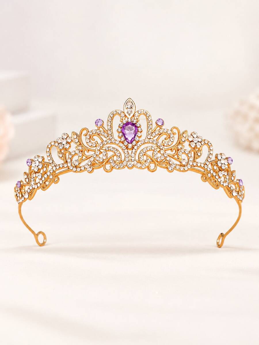 1 buah Bando Mahkota Berlian Imitasi Ungu Warna Emas untuk Wanita, Aksesori Rambut Putri Kristal, Cocok untuk Pesta Prom, Kontes Kecantikan, Pesta Ulang Tahun, Cosplay, Fotografi, Pesta Formal - Ungu B - View 1