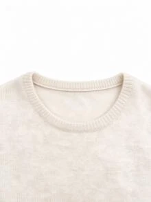 Women's Wool Blend Soft Knit Short Sleeve Top, Loose Fit, 15% Wool Content, Basic Crew Neck Solid Color Five-Point Sleeve Lightweight Knit Sweater, Quiet Luxury Minimalist Commuter Style, Suitable For Office And Business Use - Apricot - View 8