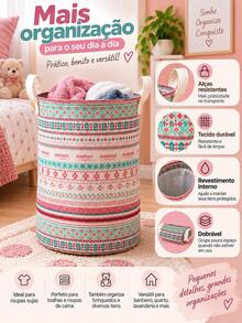 Cesto Organizador Dobrável Multiuso para Roupas Sujas Banheiro Quarto Lavanderia com Alças - Boho - Visão 6