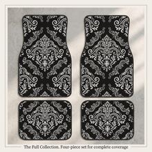 Luxury Damask Print Car Floor Mats 4 Piece Set - Universal Fit Interior Protection For Cars SUVs And Trucks - Sophisticated Black And White Floral Design - Multicolor - View 6