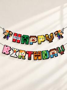 Minecraft Pixel Happy Birthday Banner, Character Letter Garland For Wall Backdrop Party Decoration, Birthday Party Decor - Style 1 - View 5