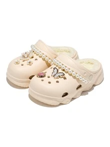 HOEASE Girls' Winter Plush Lined Clogs, EVA Soft Sole Comfortable Indoor Slippers, Unisex, Slip-On Design, Ideal Gift For Halloween And Christmas - Beige - View 8