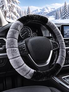 Women's Winter Plush Steering Wheel Cover, Soft Faux Fur Warm Car Steering Wheel Protector, Elastic Non-Slip Inner Ring Universal 14.6-15 Inch Color Block Car Interior Accessory - Multicolor - View 2