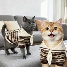 Opjoys 1pc Striped Pet Shirt, Contrast Color Sailor Collar, Suitable For Cats And Dogs, Soft And Breathable, Suitable For Daily Wear, Suitable For Small Puppies, Various Breeds Of Cats, Teddy Bears, Bichon Frise, Yorkshire Terriers, Etc. - Coffee Brown - View 8