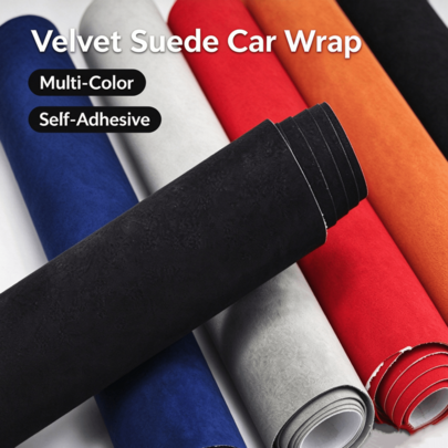 1 pieza Película de envoltura de terciopelo para coche, pegatina de vinilo con textura de ante negro, película decorativa autoadhesiva resistente a arañazos para interior y exterior del coche & estilo DIY de motocicleta