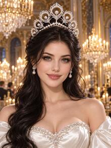 Elegant Royal Silver Pearl Crystal Bridal Tiara Crown Wedding Hair Accessories For Prom Party Pageant Birthday Formal Evening Event Celebration - Silver - View 2