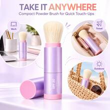 SPF30 Mineral Powder Sunscreen Brush, Lightweight Transparent Face Powder With Soft Brush, Portable Oil-Control Touch-Up Powder For Daily Summer Outdoor Travel, 8g - Mauve Purple - View 7