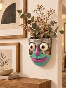 1pc Eclectic Face Wall Vase, Colorful Abstract Human Head Planter, Artistic Hanging Flower Holder For Bedroom Living Room Studio Gallery Wall Decor - Modern - View 7