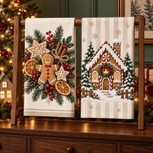 2pcs/Set Christmas Pattern Kitchen Towels, Towel Set, Christmas Gift And Housewarming Gift, Decorative Kitchen Tableware, Dishcloth, Suitable For Dishwashing, Hand Drying, Cleaning And Drying, Countertop Cleaning, Tableware Wiping, Kitchen, Dining Room And Holiday Home Decor, Christmas Decoration - Apricot - View 5