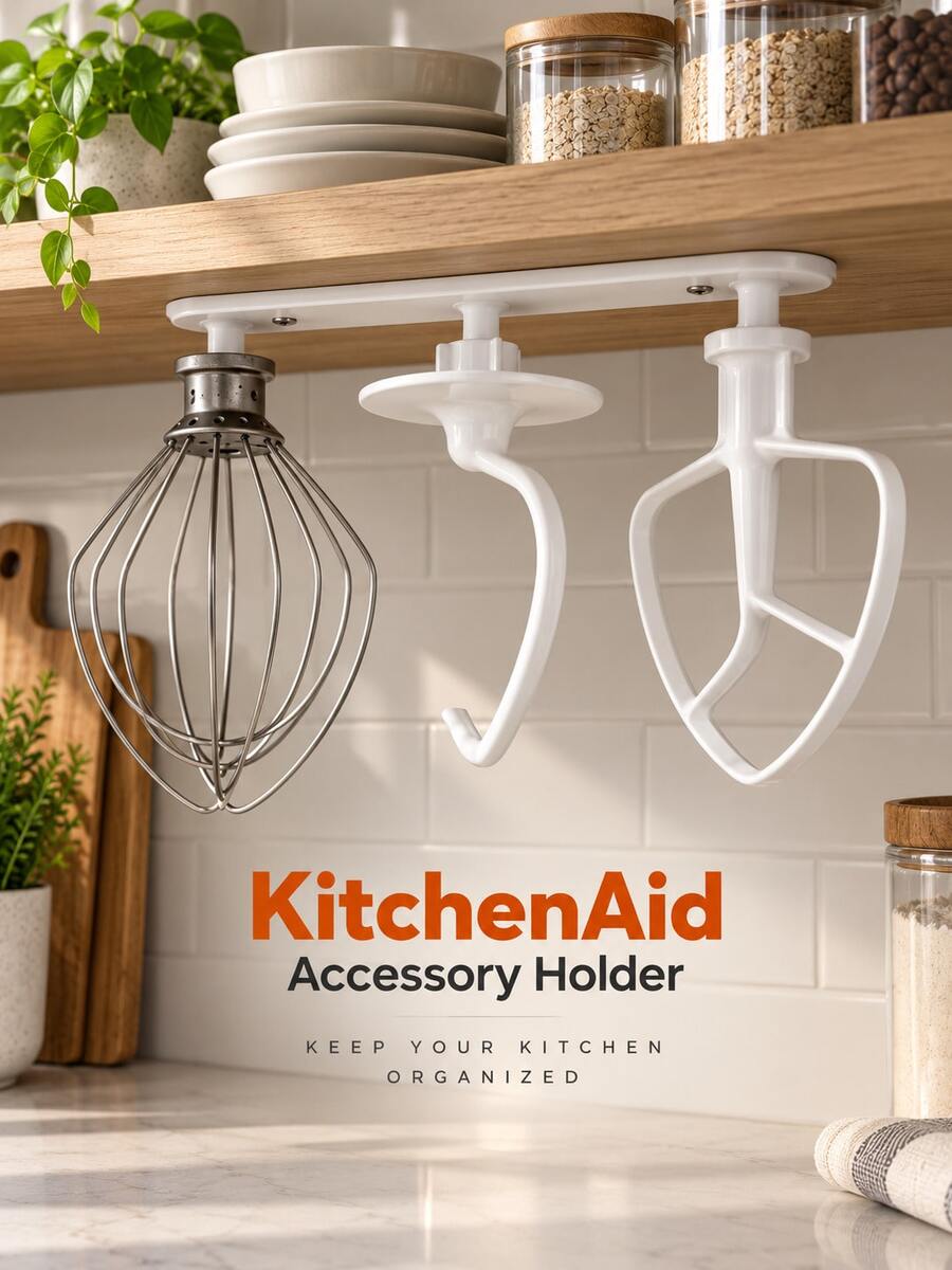 Under-Cabinet Chef Machine Accessory Storage Rack, Home Baking Tool Organizer, Suitable For Mixing Paddles, Dough Hooks, Whisks, Strainers, Under-Cabinet Hanging Storage, Space-Saving, Screws Not Included - View 1