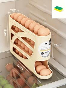 Modern Cream Plastic Egg Storage Rack, Hollow Sloped Multi-Layer Design, Automatic Roll-Out Egg Dispenser, Refrigerator Side-Hanging Egg Storage Box, Household Kitchen Food Storage Container, Space-Saving Egg Rack, Suitable For Daily Kitchen Use - View 11