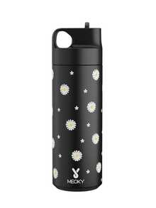 Meoky 19oz Stainless Steel Insulated Water Bottle With Pattern Design, Leak-Proof Portable, Includes Straw, Suitable For School, Gym, Office Or Outdoor Adventure, For Cold And Hot Drinks - Black Daisy - View 2