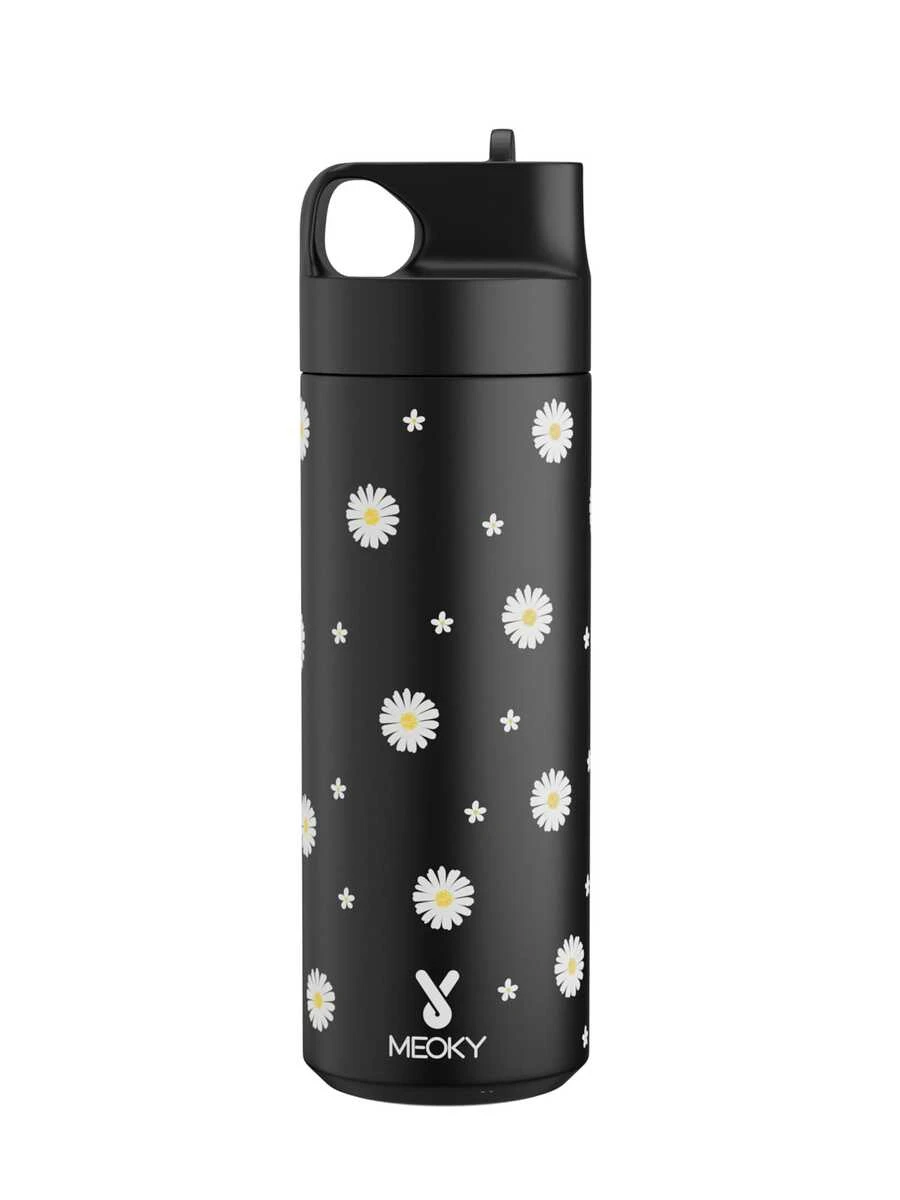 Meoky 19oz Stainless Steel Insulated Water Bottle With Pattern Design, Leak-Proof Portable, Includes Straw, Suitable For School, Gym, Office Or Outdoor Adventure, For Cold And Hot Drinks