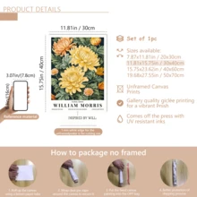 1pc William Morris Style Chrysanthemum Poster, Vintage Craft Style Wall Decor, Gallery Wall Decor (Frame Optional) - A - View 19