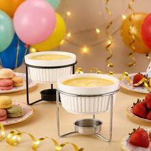 1pc 100ml Ceramic Butter Warmer, Chocolate Melting Pot, Includes 1 Melting Bowl And 1 Iron-Plated Base (Candle Not Included), Suitable For Melting Chocolate, Butter, Cheese, Etc., Kitchen Accessory - Multicolor - View 3