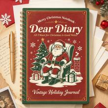 1PC Vintage Christmas Santa Pattern Spiral Notebook,Retro Holiday Journal Diary Notebook,Christmas Gift For Students,Women Girls Friends Family,Xmas Holiday Present For Note Taking Journaling Writing,Festive Decor School Office Stationery Gift - A5 - View 3