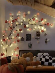 1 Rose Tree Lamp, USB-Powered Peach Blossom LED String Light, Realistic Garland, Warm Light Night Light, Plug-And-Play, Suitable For Indoor Home Decoration, Christmas, Bedroom, Living Room And Party Decoration - M3 Rose Vine Light - View 2