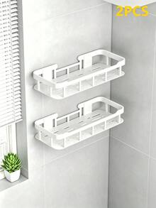 2pcs No-Drill Bathroom Storage Rack, Thickened Plastic Reinforced Bathroom Organizer Wall Mounted Hanging Shelf - View 9