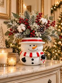 1pc Snowman Shaped Ceramic Vase, Christmas Holiday Decor, Cute Winter Flower Vase For Home Tabletop, Living Room, Bedroom, Shelf, Mantel & Entryway Decoration - Christmas Snowman Vase - View 7