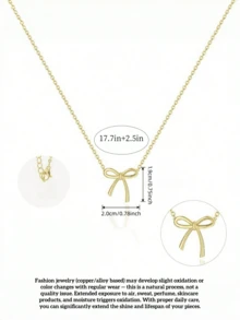 1pc Minimalist Gold-Plated Bow Pendant Necklace, Women's Casual Everyday Wear - Multicolor - View 7
