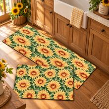 2D Sunflower Pattern Printed Long Runner Rug, Indoor Entrance Mat, Bedroom Bedside Mat, Kitchen Runner Mat, Suitable For Living Room, Laundry Room, Bathroom - Multicolor - View 1